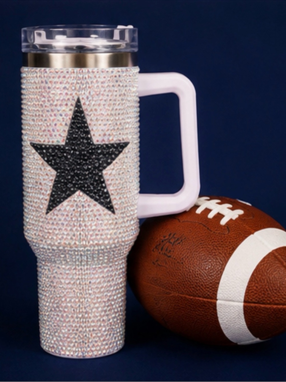 Crystal Navy Star Rhinestone Travel Tumbler with White Handle DALLAS Cowboys 🏈